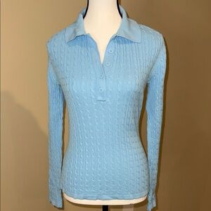 Together Light Blue Cable Knit Turtleneck Sweater